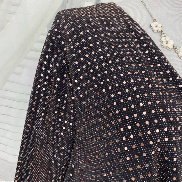 Calvin Klein Plus Metallic Dot Surplice Copper Gold Long Sleeve Sheath Dress - Picture 11 of 11